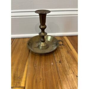 Solid Brass Chamberstick Candlestick Candle Holder 8" Vintage